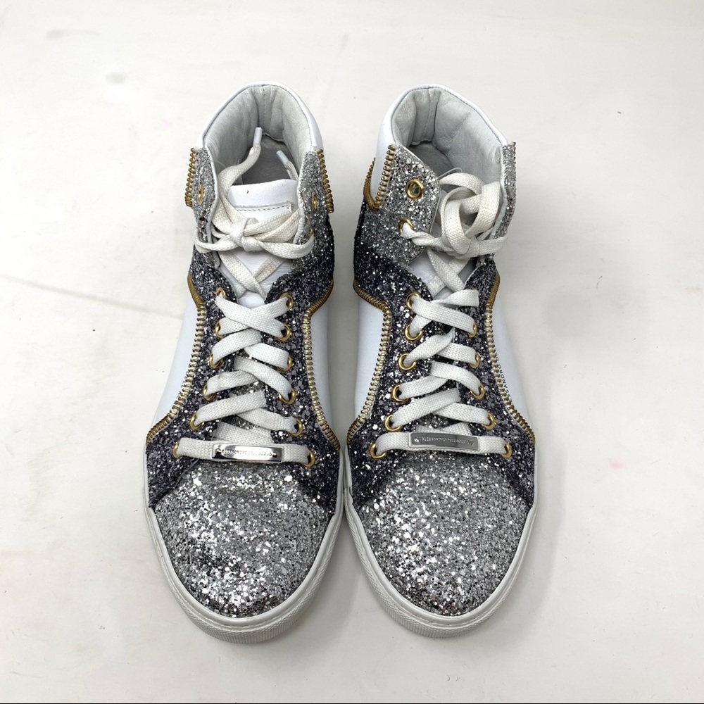 Alessandro Dell'Acqua Silver Glitter High-Top Sneakers